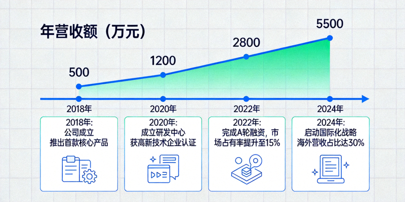 公司发展历程图表展示增长曲线与里程碑事件